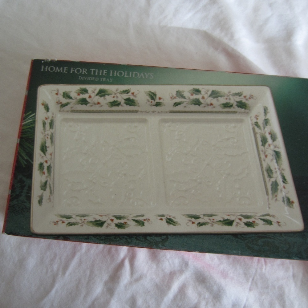 Holly holiday Home For The Holidays divided tray for Candy Nut Trinket Dish